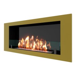 Биокамин встраиваемый SteelHeat LONG 900 с рамкой цвет латунь